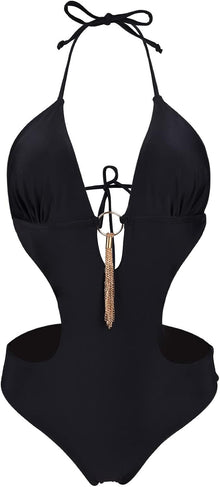 heekpek One Piece Swimsuit Women's V-Neck Sexy Halterneck Bikini Cut Out Triangle Swimwear Women View 3