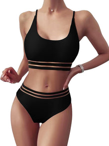 TOMEEK Women's Bikini Set with Mesh Two Piece Swimsuit Push Up Padded High Cut Sports Swimwear High Waist Bikini for Women View 1
