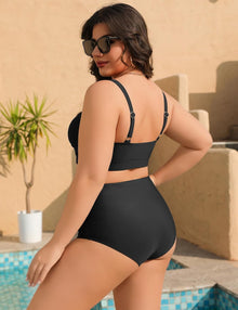 heekpek Women's Bikini Set Tummy Control Swimsuit Large Sizes Two Piece Women's Summer Swimwear V-Neck High Waist Bikini Plus Size Women View 3