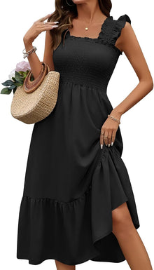 heekpek Summer Dress Women's Light Long Boho Dress Muslin Dress High Waist Midi Dress A Line Ruffle Dress Beach Dress View 1