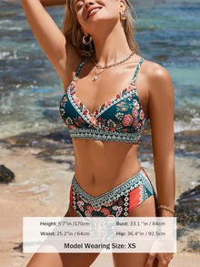 Cupshe Women's Bikini Set High Waist Wrap Look V Neck Swimsuit | Boho floral pattern, comfortable fit, secure hold, for beach and pool View 4