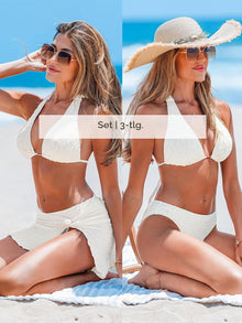 CUPSHE Women's Bikini Set Three-Piece V-Neck Halterneck Sarong Low Waist | Low waistband, for beach and pool, swimsuit swimsuit View 2