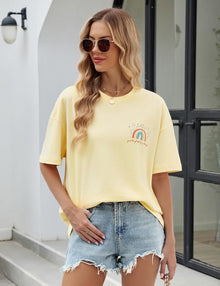 heekpek Oversize T-Shirt Women's Cotton Crew Neck Short Sleeve T-Shirt Loose Breathable Summer Tops Casual Basic T-Shirt for Teenage Girls with Rainbow and Floral Print View 3