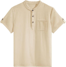 heekpek Henley Boys' Short-Sleeved Shirt Button Up Summer Cotton Children's Shirt T-Shirt with Chest Pocket View 1