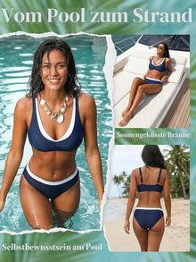 CUPSHE Women's Bikini Set Sporty Colour Block Bathing Suit Swimsuit | Adjustable straps, soft stretch fabric, colour block design, removable soft cups, medium fit, beach and holidays View 2
