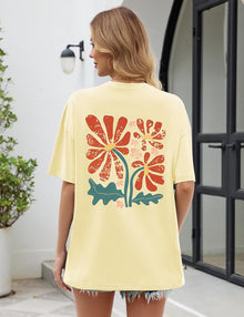 heekpek Oversize T-Shirt Women's Cotton Crew Neck Short Sleeve T-Shirt Loose Breathable Summer Tops Casual Basic T-Shirt for Teenage Girls with Rainbow and Floral Print View 4